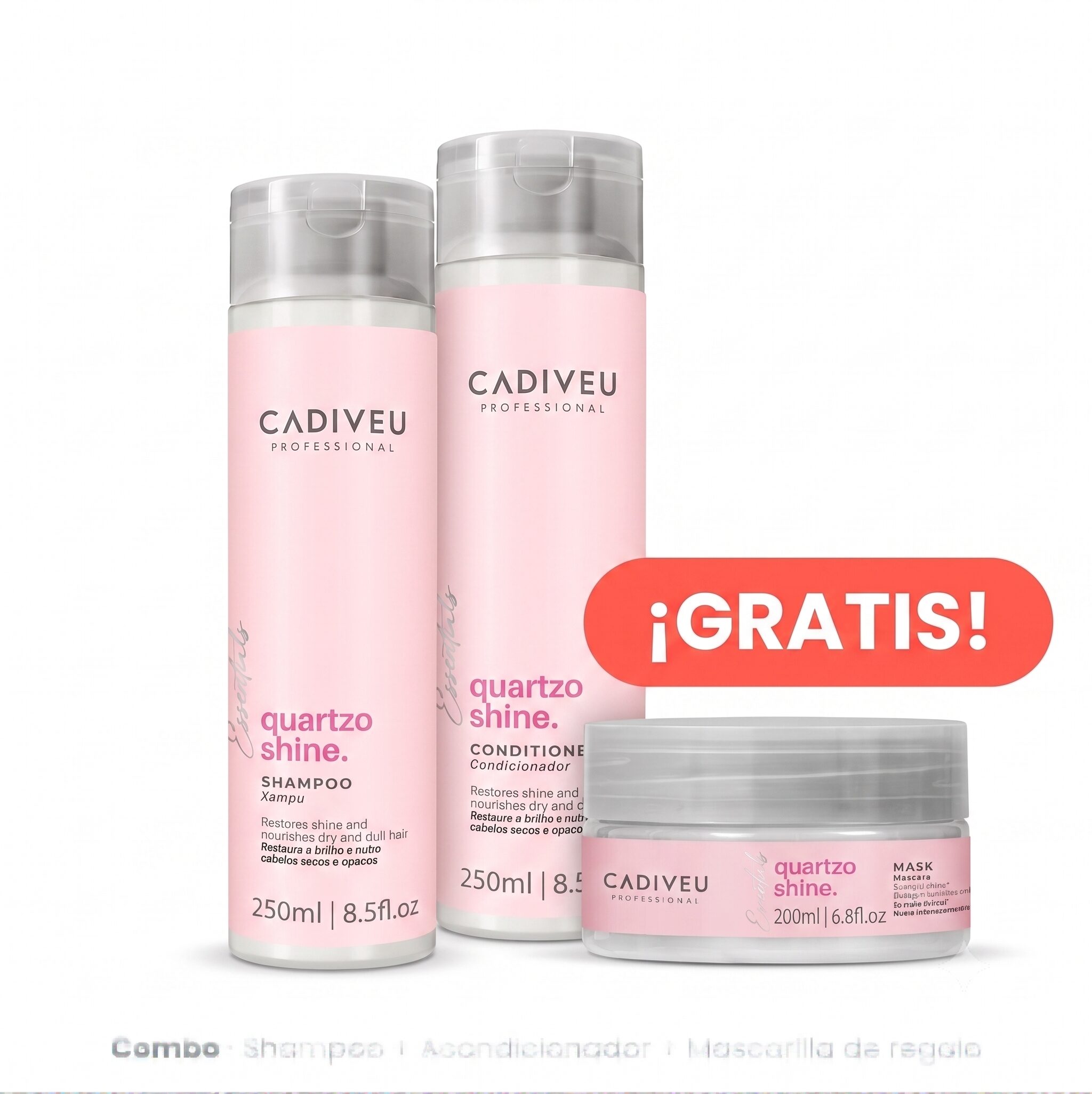 Kit Quartzo Shine Cadiveu — Shampoo + Acondicionador + Mascarilla de regalo